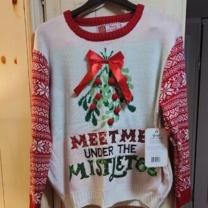 White and Red Sweater Christmas sweater sequins and bows.